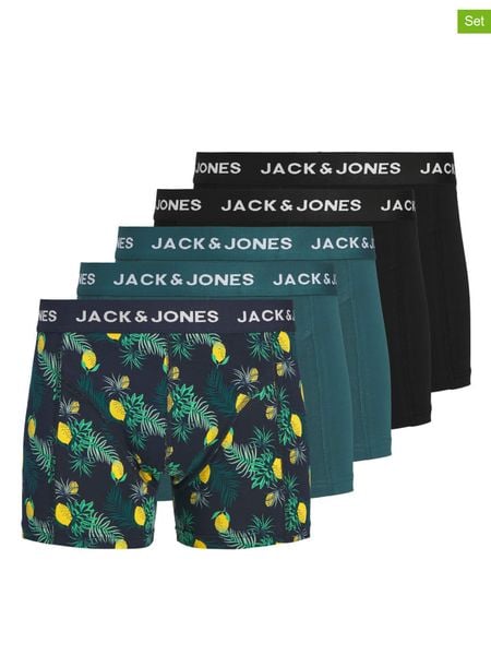 Jack & Jones Bokserki (5 par) "Jake" w kolorze morsko-czarnym rozmiar: L. Czarne bokserki męskie Jack & Jones, bez wzorów. Za 86.99 zł.