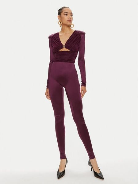 Elisabetta Franchi Kombinezon TU-019-46E2 Bordowy Slim Fit. Czerwone kombinezony damskie Elisabetta Franchi, bez wzorów, z syntetyku, bez kołnierzyka, bez ramiączek. Za 1,779.00 zł.