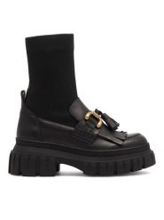 Badura Botki TAVIRA-23FW43 Czarny. Czarne botki damskie Badura, z materiału, bez obcasa, na płaskiej podeszwie, bez zapięcia. Za 399.99 zł.