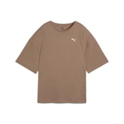 Damska koszulka z nadrukiem Puma Essentials. Brązowe bluzki sportowe damskie Puma, bez kołnierzyka, bez ramiączek. Za 155.50 zł.