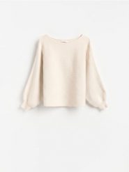 Sweter z bawełną - kremowy. Białe swetry klasyczne damskie Reserved, l, z bawełny, bez kołnierzyka. Za 119.99 zł.