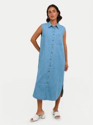 Kaffe Sukienka jeansowa Louise 10508518 Niebieski Regular Fit. Niebieskie sukienki damskie Kaffe, bez wzorów, z bawełny, bez kołnierzyka, bez ramiączek. Za 159.99 zł.