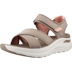 Sandały SKECHERS 164078S Beżowy. Brązowe sandały damskie Skechers, bez wzorów, z materiału, bez obcasa. Za 233.99 zł.