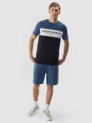 4F Spodenki dresowe męskie - niebieskie XL. Niebieskie szorty męskie 4f, z bawełny, bez kołnierzyka. Za 99.99 zł.