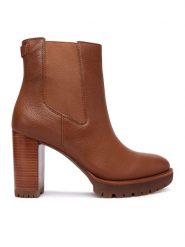 LAUREN RALPH LAUREN Botki 802974391002 Brązowy. Brązowe botki damskie Lauren Ralph Lauren, ze skóry, bez obcasa, na słupku, bez zapięcia. Za 709.99 zł.