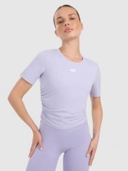 4F Top do jogi i pilatesu szybkoschnący damski - fioletowy S. Niebieskie topy damskie 4f, l, bez wzorów, z elastanu, bez kołnierzyka. Za 99.99 zł.