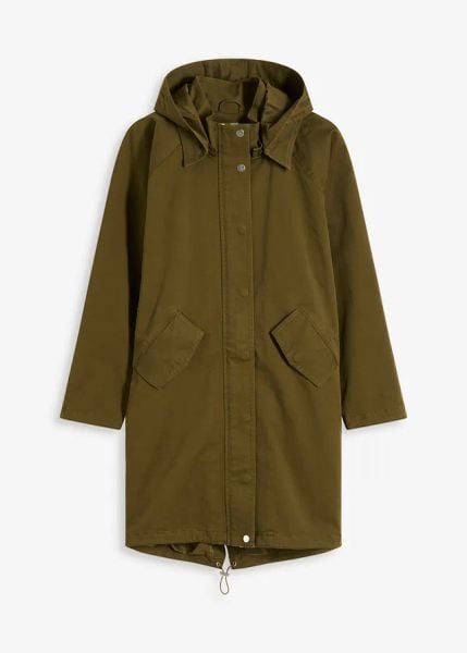 Parka hydrofobowa. Zielone parki damskie bonprix, bez wzorów. Za 369.99 zł.