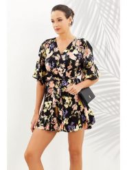 LA Angels Sukienka w kolorze czarnym ze wzorem rozmiar: M. Czarne sukienki damskie LA Angels, m, bez wzorów, z wiskozy, bez kołnierzyka, bez ramiączek, mini, rozkloszowane. Za 113.99 zł.