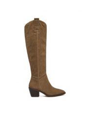 Badura Kozaki C-ANIYA-DX01381 Beżowy. Brązowe kozaki damskie Badura, ze skóry, bez obcasa, na słupku. Za 369.99 zł.