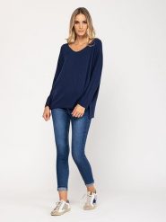 Tantra Sweter w kolorze granatowym rozmiar: onesize. Niebieskie swetry klasyczne damskie Tantra, z wełny, bez kołnierzyka. Za 118.28 zł.