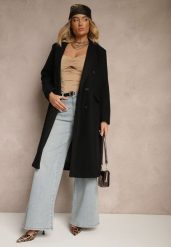 Czarny Płaszcz Dwurzędowy Aminirn. Czarne płaszcze damskie Renee, na jesień, l, bez wzorów, eleganckie. Za 179.99 zł.
