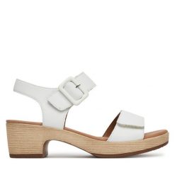 Sandały Remonte. Białe sandały damskie Remonte, bez wzorów, bez obcasa, na słupku. Za 295.99 zł.