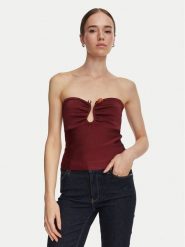 Guess Top W6YR37 Z1042 Bordowy Slim Fit. Czerwone topy damskie Guess, s, z aplikacjami, z wiskozy, bez kołnierzyka. Za 394.99 zł.
