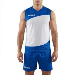 Zestaw piłkarski Romagna 100% poliester niebiesko-biały. Białe szorty męskie Legea, bez wzorów, z materiału, sportowe. Za 184.00 zł.