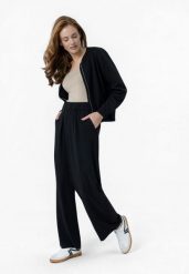 Szerokie spodnie z lnu R-NETTE. Czarne spodnie materiałowe damskie Volcano, bez wzorów, z materiału. Za 149.99 zł.