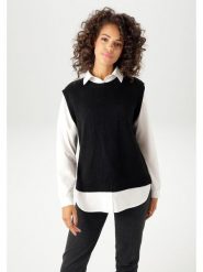 Aniston Sweter w kolorze czarno-białym rozmiar: 42. Białe swetry klasyczne damskie Aniston, z bawełny, bez kołnierzyka. Za 52.92 zł.