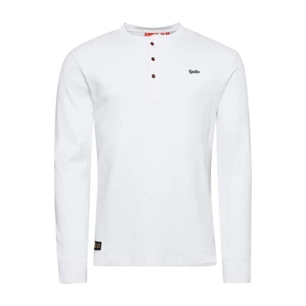 Koszulka z długim rękawem z tunezyjskim kołnierzykiem i wyszywanym logo Superdry. Białe koszulki męskie z długim rękawem Superdry., xl, z bawełny. Za 247.80 zł.