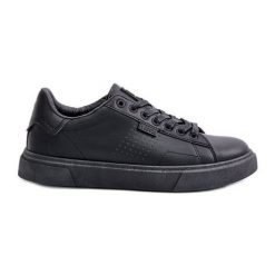 Trampki Sneakersy Męskie Z Eko Skóry Big Star OO174117 Czarne. Czarne trampki i tenisówki męskie bez wzorów, z materiału, bez zapięcia. Za 207.90 zł.