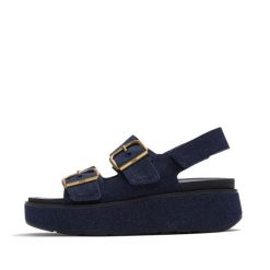 Sandały na koturnie z zapięciem na plecach damskie FitFlop Gen-FF Max. Niebieskie sandały damskie FIT FLOP, bez wzorów, z denimu, bez obcasa, na koturnie. Za 756.50 zł.