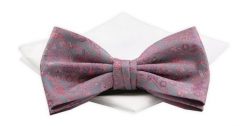 Mucha CHATTIER z Białą Poszetką - Różowy Wzór, Stalowe Tło. Czerwone krawaty i muchy męskie Chattier, bez wzorów, z poliesteru, eleganckie. Za 59.00 zł.