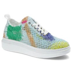 Półbuty damskie Artiker, z materiału tekstylnego z koronkową strukturą cholewki klasycznym sznurowaniem i platformą o wyraźnej grubości , niebieskie,. Niebieskie półbuty damskie Artiker, w ażurowe wzory, z koronki, klasyczne, bez obcasa, na platformie. Za 105.00 zł.