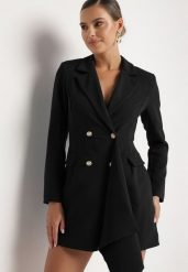 Czarna Taliowana Sukienka o Kroju Marynarki z Mini Trenem Besista. Czarne marynarki i żakiety damskie Born2be, m, z aplikacjami, eleganckie. Za 129.99 zł.