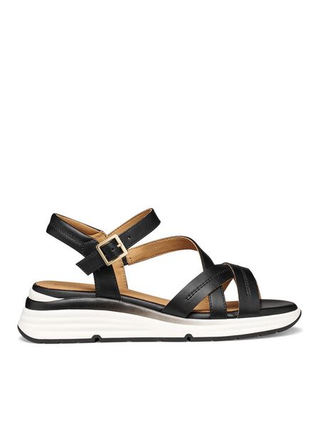 Geox Sandały D650JA 000BC C9999 Czarny. Czarne sandały damskie Geox, bez wzorów, ze skóry, bez obcasa, na koturnie. Za 419.99 zł.