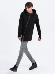 Dłuższa bluza męska rozpinana z obszernym kapturem PRAGA - czarna B1369 - S. Czarne bluzy z kapturem męskie Ombre Clothing, m, z bawełny. Za 167.99 zł.