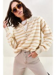 Bianco Lucci Sweter w kolorze kremowo-beżowym rozmiar: onesize. Brązowe swetry klasyczne damskie Bianco Lucci, bez kołnierzyka. Za 73.99 zł.