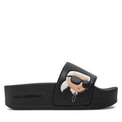 Klapki KARL LAGERFELD. Czarne klapki damskie Karl Lagerfeld, bez wzorów, bez obcasa. Za 209.99 zł.