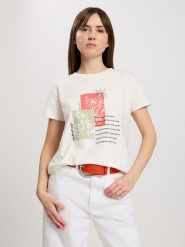 Cross Jeans Koszulka w kolorze kremowym rozmiar: M. Brązowe bluzki damskie Cross Jeans, m, bez wzorów, z jeansu, bez kołnierzyka. Za 57.06 zł.