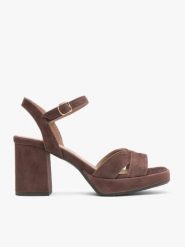 Brązowe sandały z platformą i obcasem. Brązowe sandały damskie Ryłko, bez wzorów, ze skóry, bez obcasa, na obcasie. Za 479.99 zł.