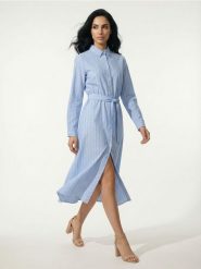 Sukienka koszulowa w paski - wielobarwny. Sukienki damskie Sinsay, l, bez wzorów, bez kołnierzyka, bez ramiączek, koszulowe. Za 59.99 zł.