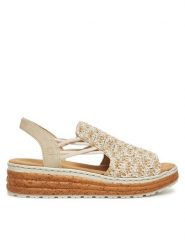 Rieker Sandały CEO-62741-60 Beżowy. Brązowe sandały damskie Rieker, bez wzorów, z materiału, bez obcasa, na koturnie. Za 319.99 zł.