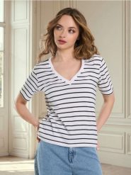 Bawełniana koszulka z dekoltem V - wielobarwny. T-shirty damskie Sinsay, l, bez wzorów, z bawełny, bez kołnierzyka. Za 12.99 zł.