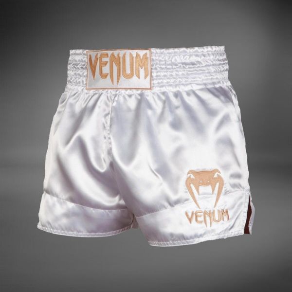 Venum Spodenki Muay Thai Classic Białe/Złote. Białe szorty męskie VENUM, z materiału, bez kołnierzyka. Za 207.46 zł.