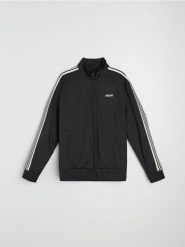 Rozpinana bluza sportowa bomberka - czarny. Czarne bluzy sportowe męskie Sinsay, bez wzorów, sportowe, bez kołnierzyka, bez ramiączek. Za 59.99 zł.