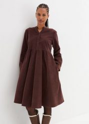 Sukienka ze sztruksu z bawełny. Niebieskie sukienki damskie bonprix, bez wzorów, z bawełny, bez kołnierzyka, bez ramiączek. Za 144.99 zł.