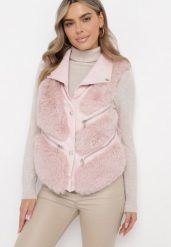 Różowa Futrzana Kamizelka z Kołnierzem z Imitacji Skóry Pharina. Czerwone kamizelki damskie Born2be, l, z futra. Za 139.99 zł.