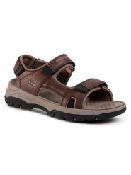 Skechers Sandały Hirano 204106/BRN Brązowy. Brązowe sandały męskie Skechers, ze skóry, bez zapięcia. Za 199.99 zł.