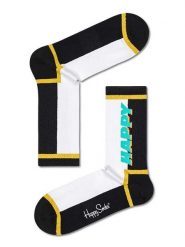 Happy Socks Skarpety "Happy text" w kolorze czarno-białym rozmiar: 41-46. Czarne skarpetki męskie Happy Socks, bez wzorów, prążkowane. Za 32.95 zł.