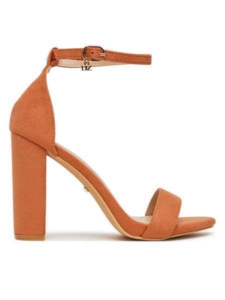 DeeZee Sandały E998-4 Pomarańczowy. Brązowe sandały damskie DeeZee, bez wzorów, z materiału, bez obcasa, na słupku. Za 129.99 zł.