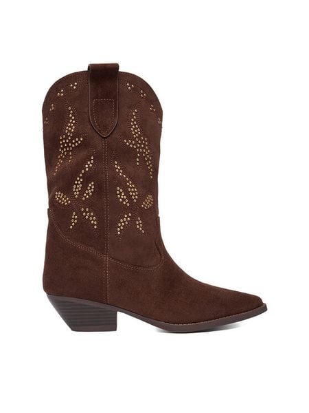 DeeZee Kowbojki CEO-R25AW09079 Brązowy. Brązowe kozaki damskie DeeZee, z materiału, bez obcasa, na słupku. Za 149.99 zł.