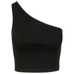 Damski crop top Urban Classic Asym. Czarne topy damskie Urban Classics, bez wzorów, z asymetrycznym kołnierzem. W wyprzedaży za 39.00 zł.