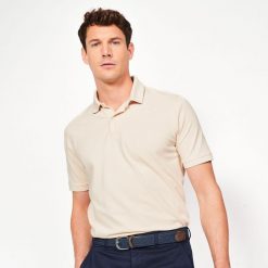 Koszulka polo do golfa z krótkim rękawem męska Inesis MW500. Brązowe koszulki polo męskie INESIS, m, bez wzorów, z bawełny, bez ramiączek. W wyprzedaży za 39.99 zł.