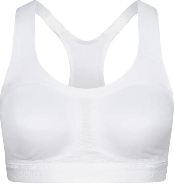 Damski biustonosz sportowy Odlo Sport-bh High Ultimate Fit w kolorze białym. Białe biustonosze sportowe damskie Odlo, bez wzorów, z elastanu. Za 181.99 zł.