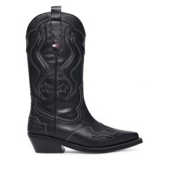 Kowbojki Tommy Jeans. Czarne kozaki damskie Tommy Jeans, z jeansu, bez obcasa, na płaskiej podeszwie. Za 1,099.00 zł.