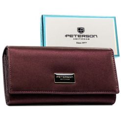 Portfel damski ze skóry naturalnej i ekologicznej w fioletowym kolorze zamykany zatrzaskiem PTN PS122-HNL Peterson. Fioletowe portfele damskie Peterson, bez wzorów, ze skóry. Za 129.99 zł.