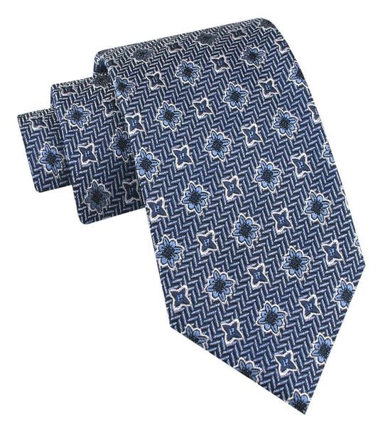 Jedwabny Krawat Męski - His Story - Niebieski z Wzorem w Kwiatki. Niebieskie krawaty i muchy męskie His Story, bez wzorów, z jedwabiu, eleganckie. Za 115.00 zł.