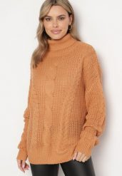 Brązowy Golf z Wiskozą o Kroju Oversize z Tłoczonym Wzorem Rivlemi. Brązowe golfy damskie Born2be, m, bez wzorów, z materiału, bez ramiączek. Za 84.99 zł.